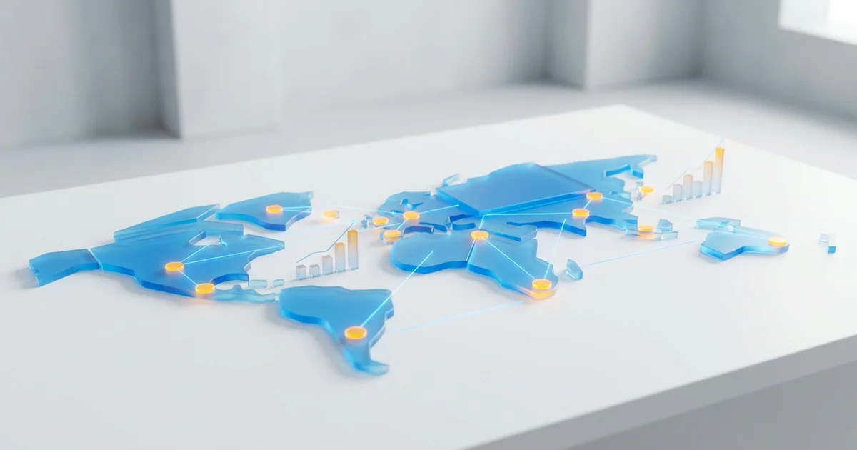 Mapa estilizado do Brasil dividido em regiões, com pontos de dados em gradiente azul representando a variação de score e aprovação de crédito.