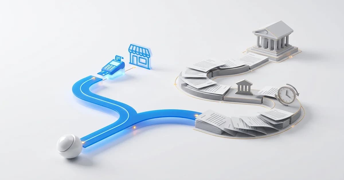 Dono de pequena empresa analisa uma proposta de crédito em um tablet, em um ambiente comercial, comparando as condições de financiamento disponíveis.