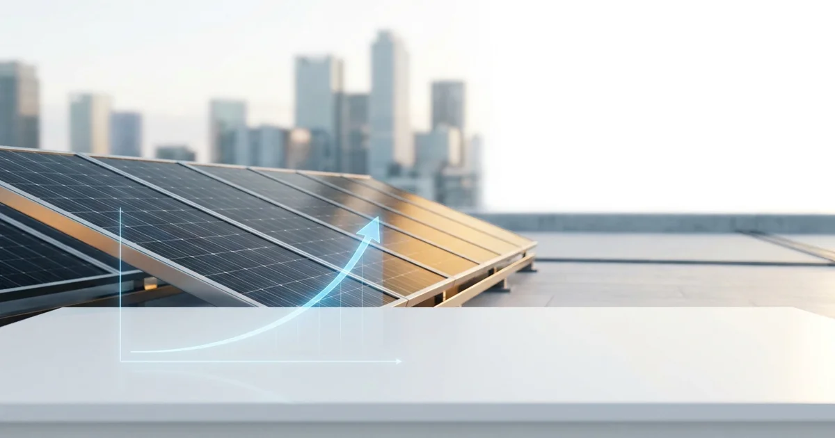 Telhado de galpão industrial coberto por painéis solares fotovoltaicos sob céu azul, representando energia solar empresarial.
