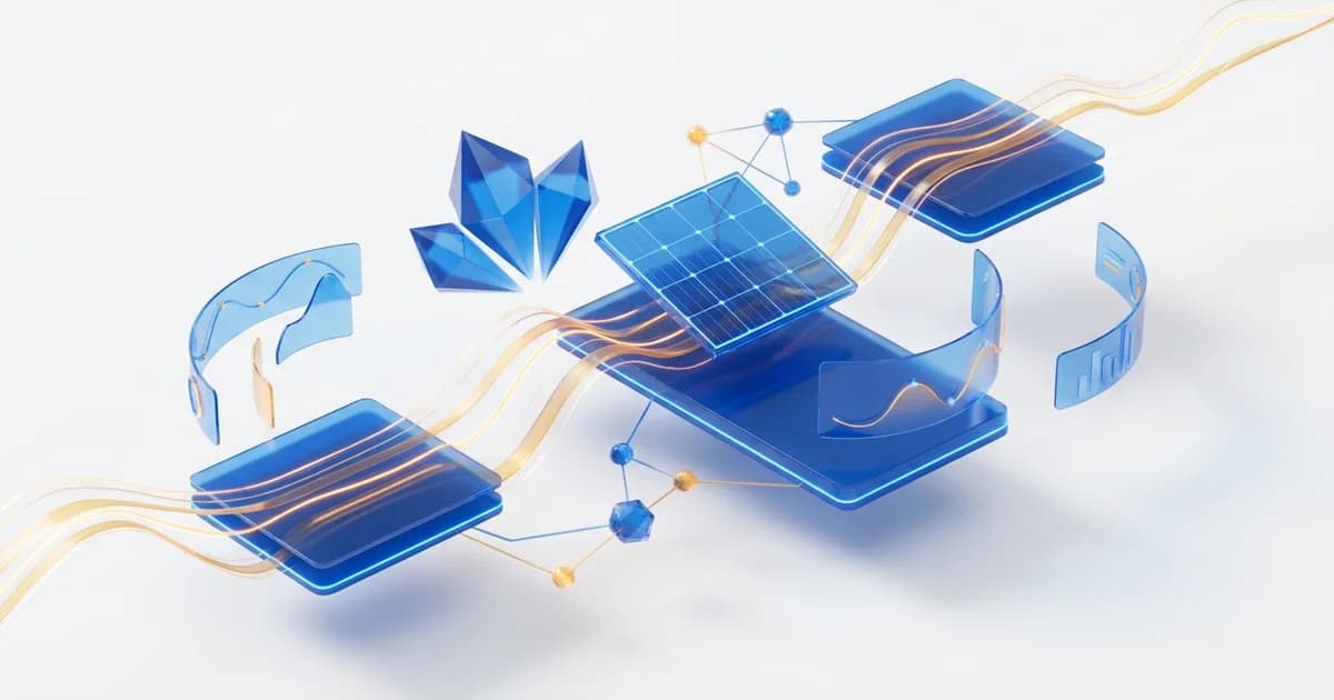 Documentos de proposta de financiamento solar sobre mesa, com painel solar ao fundo e calculadora ao lado, representando análise financeira de sistema fotovoltaico.
