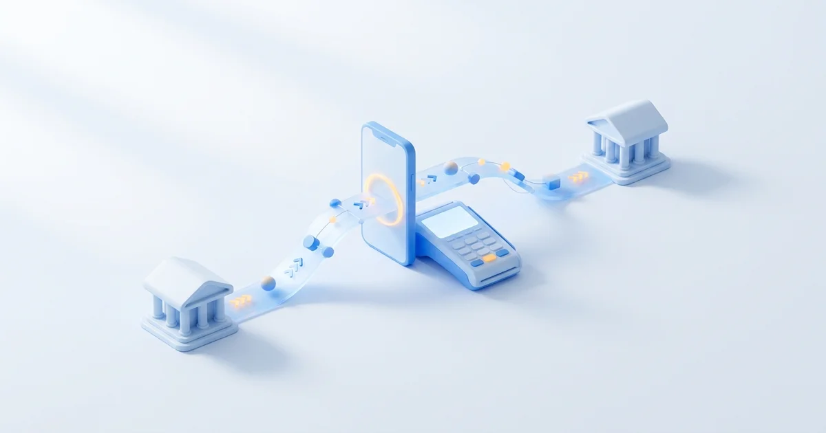 Ilustração mostrando a evolução do compartilhamento de dados bancários do Open Banking para o ecossistema mais amplo do Open Finance, com ícones de banco, investimento e seguro conectados.