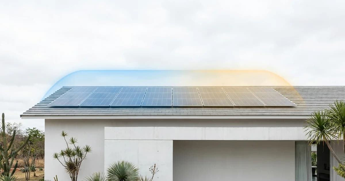 Técnico realizando manutenção e inspeção em painéis solares residenciais, com prancheta de checklist em mãos, sob luz natural.