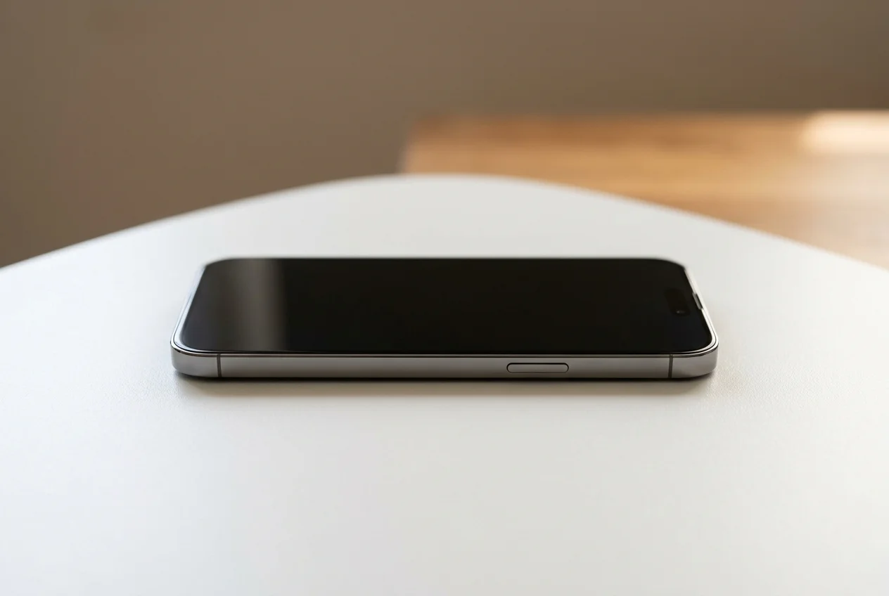 Dois smartphones premium sobre superfície branca com aplicativo fintech na tela