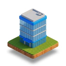 Ilustração isométrica de prédio corporativo de vidro azul sobre base de grama em tile de madeira, representando o segundo fundo institucional